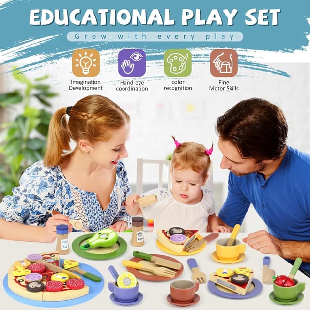 Thumbnail 6 de Beberolen Wooden Toy Food Set for Kids Kitchen – tea party and pretend cooking dishes, plates and cutlery