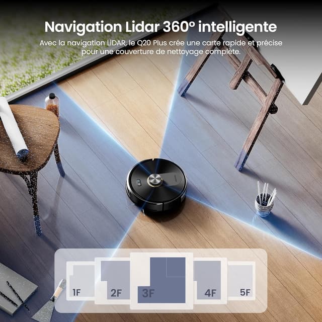 Detalle de Proscenic Q20 Plus : robot aspirateur laveur avec station sans sac, jusqu’à 10 000 Pa