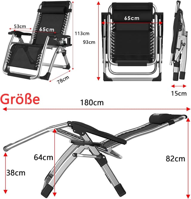 Detalle de TYGYSDO chaise longue de jardin pliable 200 kg avec dossier haut réglable et appuie-tête
