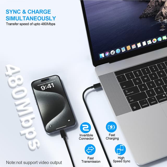 Detalle 2 de Câble iPhone USB‑C vers Lightning MFi (lot 2) — 1 m + 2 m, nylon tressé