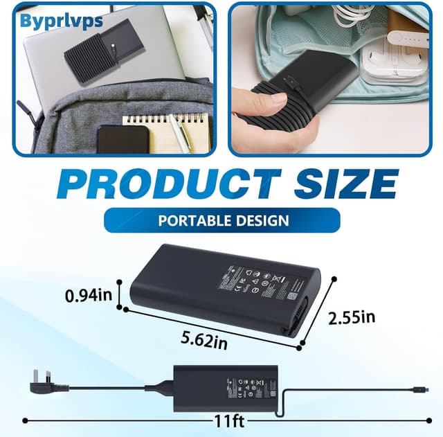 Detalle 1 de Byprlvps 130W USB-C Laptop Charger (USB-C/Type C) for Dell XPS, Latitude & Precision