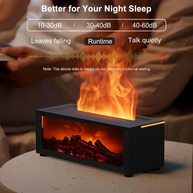 Detalle de Diffuseur d’arômes avec cheminée LED Flame, humidificateur 4 en 1 et minuterie (4 modes)