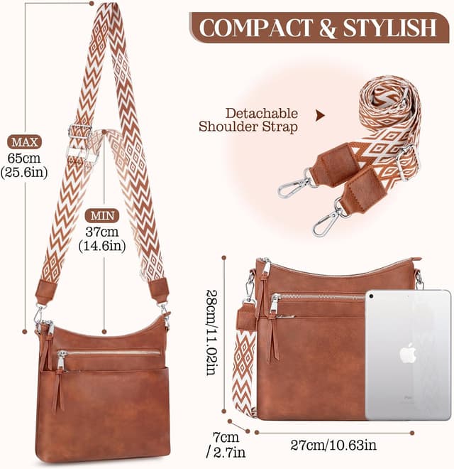 Detalle 1 de LUROON women’s crossbody bag with adjustable wide straps (PU leather, medium size)