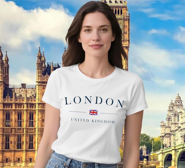 Detalle de Qskall women’s Union Jack T-shirt with London print – breathable relaxed fit tee