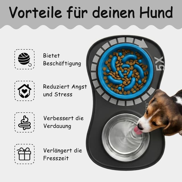 Detalle de Set YINEYA 3 in 1 ciotole anti-ingozzamento per cani e gatti con tappetino pieghevole