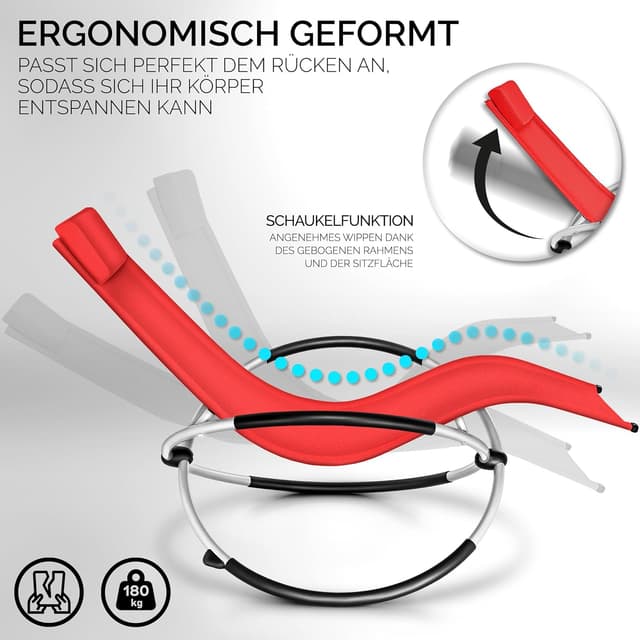 Detalle de tillvex Relaxliege Gartenliege (Liegestuhl wetterfest, Schwungliege) bis 180 kg, atmungsaktiv – Rot