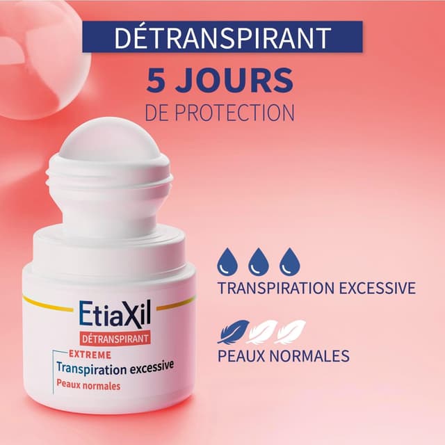Detalle 2 de ETIAXIL Distraspirante per ascelle con sudorazione eccessiva, roll-on, pelle normale (confezione da 3) – 15 ml