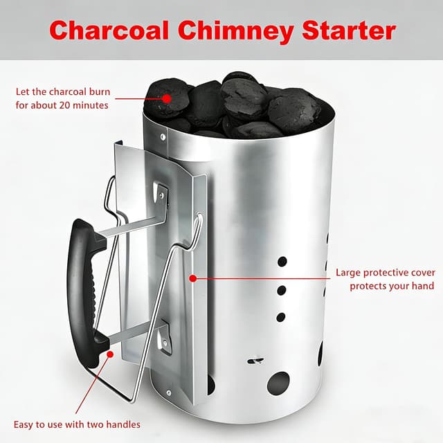 Detalle de GFTIME Rapidfire Chimney Starter (30cm H x 19cm DIA) for Weber 7416