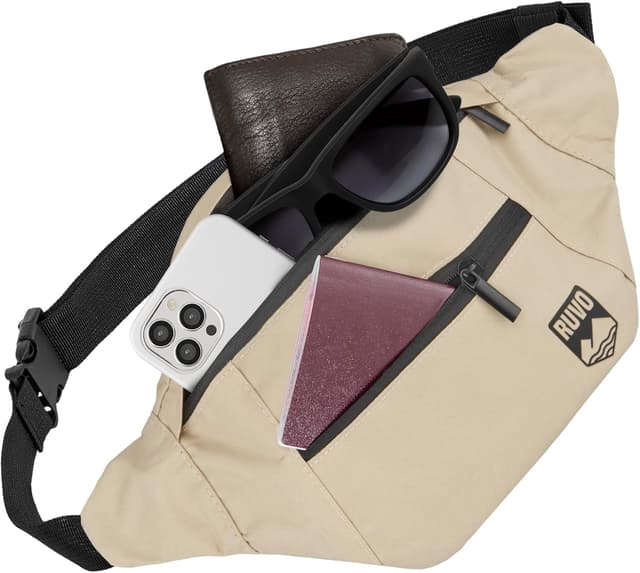 Detalle de RUVO Sac banane beige unisexe à 4 compartiments zippés