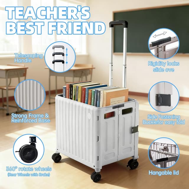 Detalle de TODAYGO Folding Utility Cart 4-Wheel Collapsible Rolling Crate