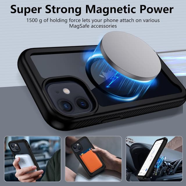 Detalle de XTCASE Coque magnétique MagSafe pour iPhone 12 / 12 Pro avec protection d’écran intégrée, 360 degrés – Noir