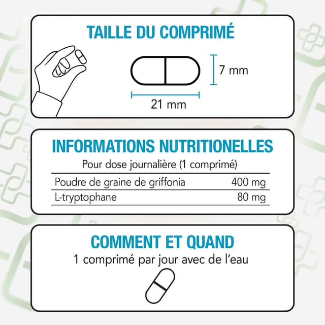 Detalle 2 de Griffonia Simplicifolia Tryptophane PiùLife 400 mg – extrait végétal source de tryptophane