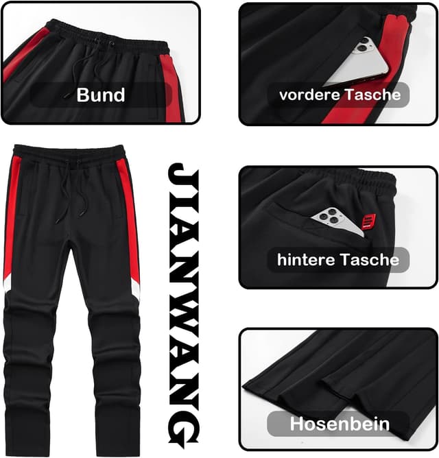 Detalle de W JIANWANG Herren Trainingsanzug & Jogginganzug mit Langarm-Reißverschluss – Jacke und Hose