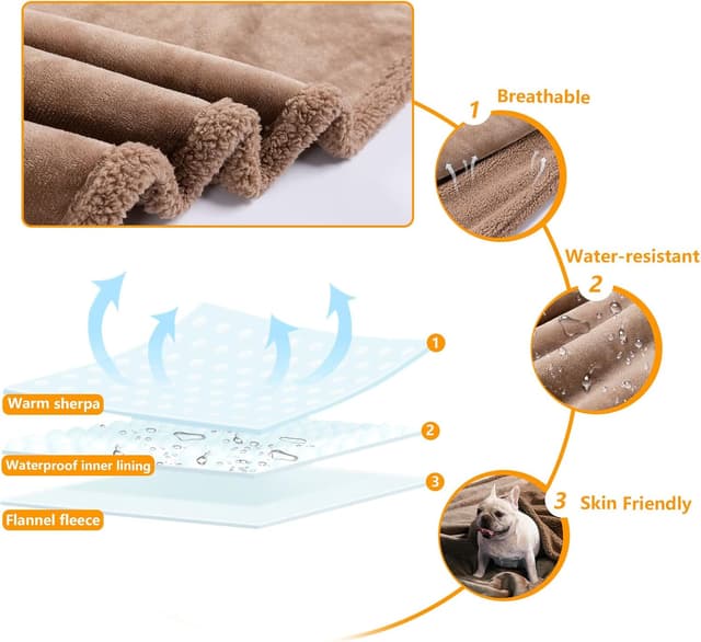 Detalle de Maidewow Brown waterproof dog blanket (reversible, leakproof) for couch & bed