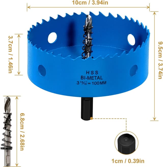 Detalle de HYCHIKA Scie cloche 100 mm en bi-métal HSS M42 pour bois, plaques de plâtre et plastiques souples