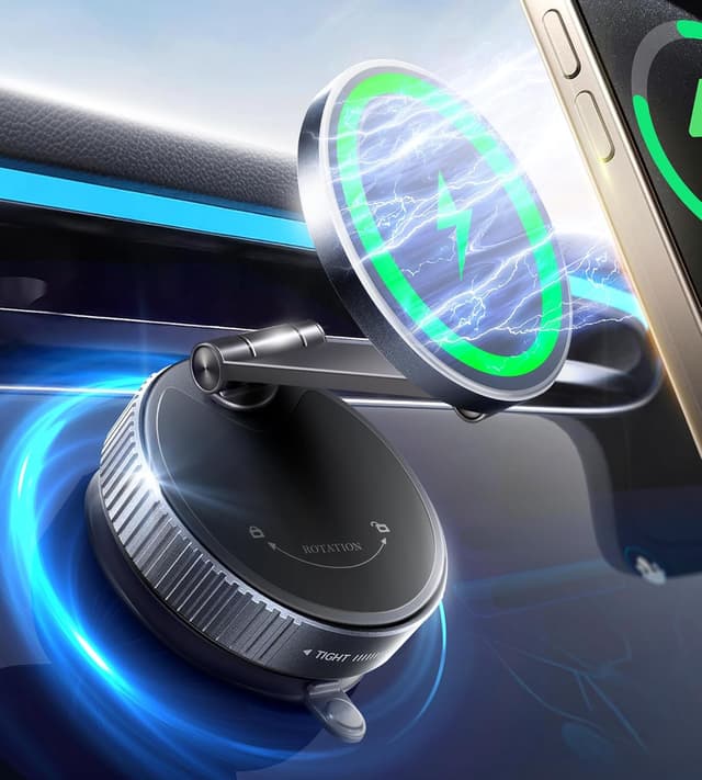 Detalle 2 de Avedio Links Magnetic Phone Charging Holder Mount for Car – 15W Fast Wireless Charger with MagSafe alignment