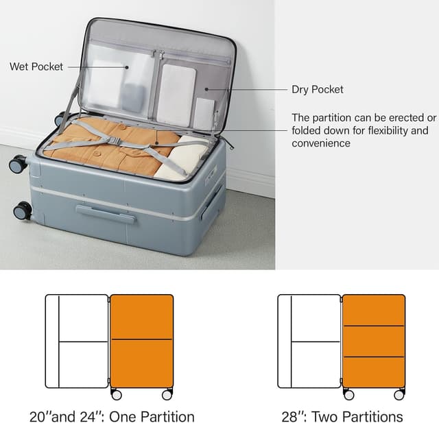 Detalle 2 de Hanke 20 Inch Cabin Suitcase with Combination Lock, Cup Holder & Top Opening Hard Shell (Grey)