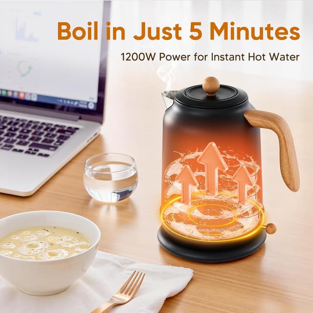 Detalle 2 de Seehot 1.7L Electric Kettle with Thermometer (1200W) – 304 Stainless Steel, Auto Shut-Off, Black