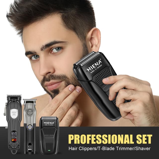 Detalle de HIENA PRO Professional Cordless Hair Clippers & Beard Trimmer Set with Foil Shaver (Home Hair Cutting Kit)