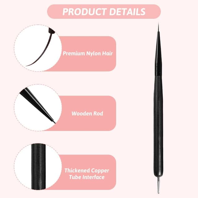 Detalle de flintronic Kit de pinceaux Nail Art 2 en 1 (lot de 5) : liner ultra fin et pointillage pour ongles