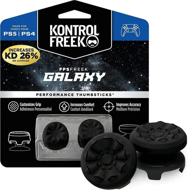 Detalle 2 de KontrolFreek FPS Freek Galaxy Black thumbsticks for PS5 & PS4 (1 high-rise, 1 mid-rise) in Black