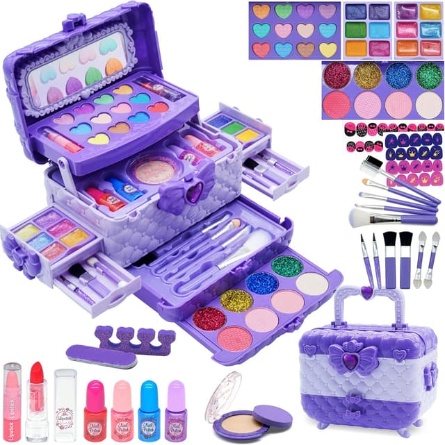 Detalle de Kinderschminke Set Make-up Set „Dark Light Purple“ – 57-teiliges Kinder-Schminkkoffer-Spielzeug für Mädchen (4–12 Jahre)
