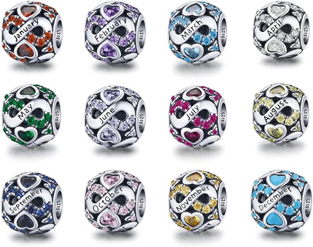 Detalle de ShiYu 925 Sterling Silber Geburtsstein Charms Anhänger (Pandora/Chamilia/Biagi/Troll kompatibel)