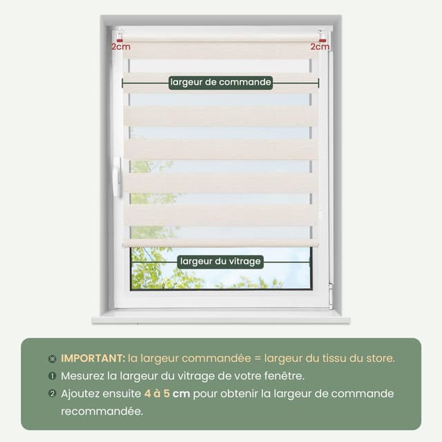 Detalle de Buseu Store enrouleur jour nuit sans perçage (lin translucide & occultant) avec clips