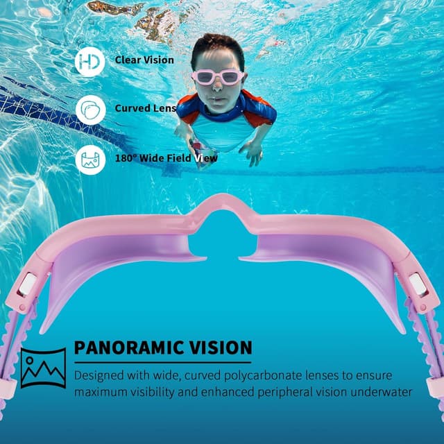 Detalle de BEEWAY Kids Swimming Goggles (6–14) Wide View with Anti-fog & Anti-leak