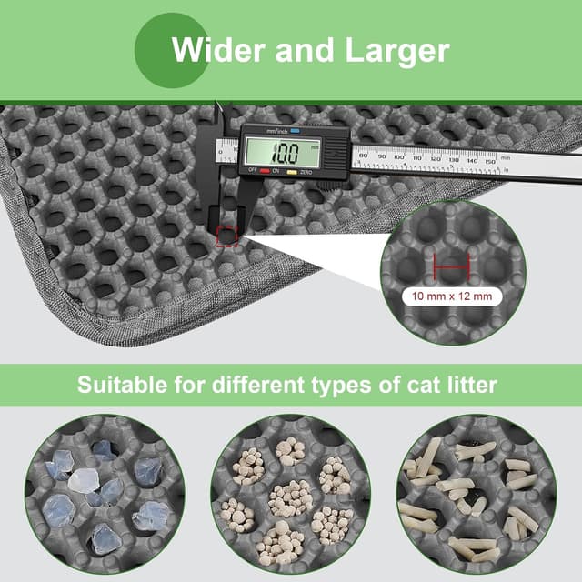 Thumbnail 6 de Cat Litter Mat 90 x 60 cm EVA Double Layer Honeycomb Holes (Grey) – Waterproof litter tray mat