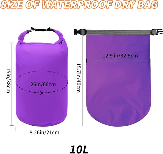 Detalle 2 de Desoto 2-Pack Waterproof Dry Bags (10L) in Purple – Lightweight, Roll-Top Dry Sacks for Hiking, Fishing & Water Sports