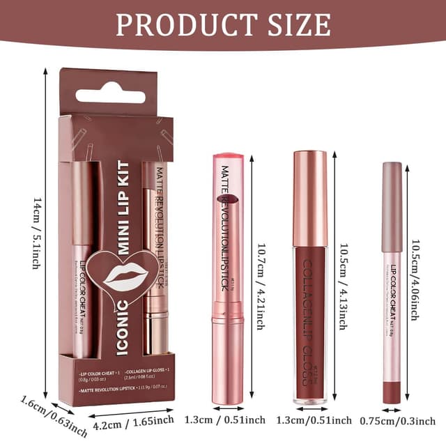 Detalle 2 de LOPHE Lippenstift Matt Lipgloss Set (3-in-1) mit Lipliner, Nr. 3 Rotbraun