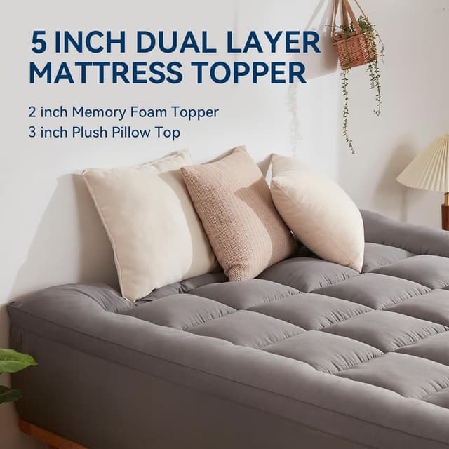 Detalle 2 de BDEUS Dual Layer 5 Inch Memory Foam Mattress Topper, King Size ⚙