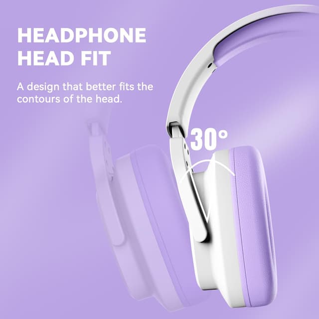 Detalle 1 de Jimonyer Gaming Headset with Noise-Canceling Mic (3.5mm) for PC/PS4/PS5/Xbox One/Switch — RGB in White/Purple