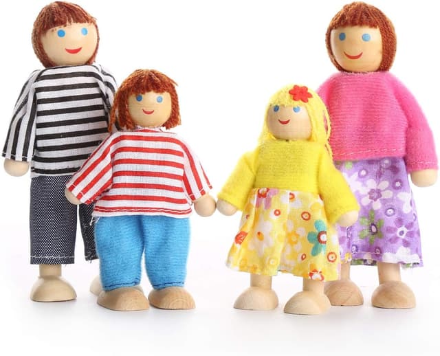 Detalle de Playtee Kids Girls Lovely Happy Family Dolls Playset (Wooden Figures Set of 7)