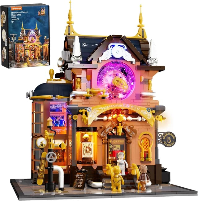 Detalle de Lumibricks Steampunk Memory Magic Zauberladen beleuchtetes Bauset (2056 Teile) – viktorianisches Fantasy-Modularhaus