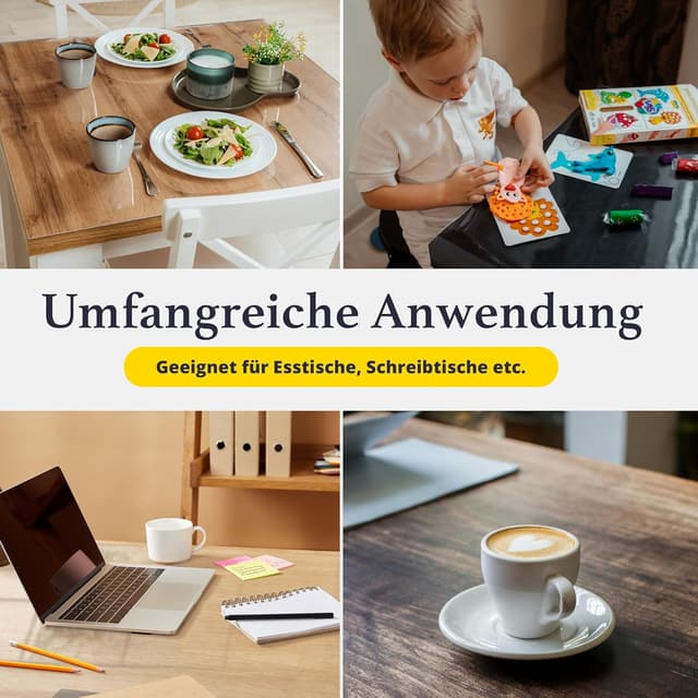 Detalle de SCHMIEDWERK Tischschutz transparent nach Maß 2 mm mit Wohlfühlkante (90 x 160 cm) – glasklare Folie