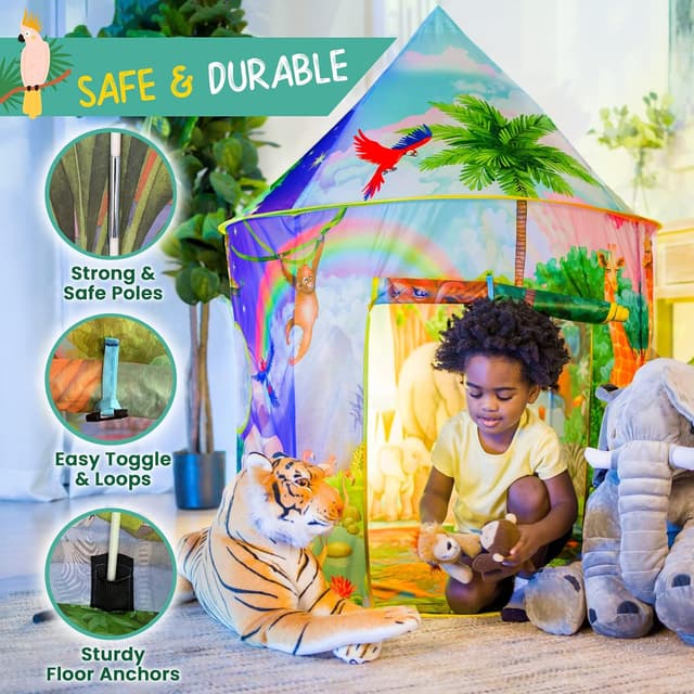 Detalle de W&O Jungle Adventure Play Tent with Lifelike Animal Sounds (pop-up jungle play tent)