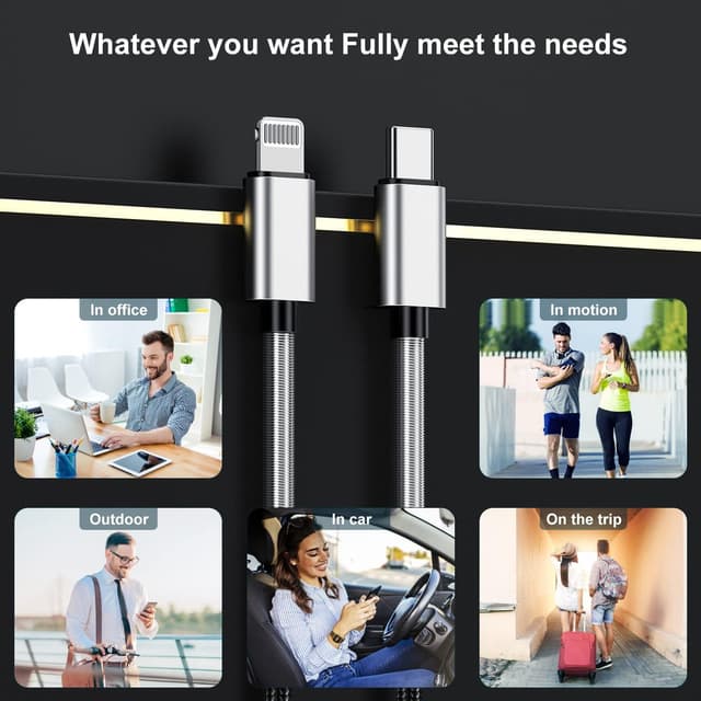 Detalle 2 de 2-Pack 10ft USB-C to Lightning Fast Charger Cable (Apple MFi Certified) for iPhone & iPad