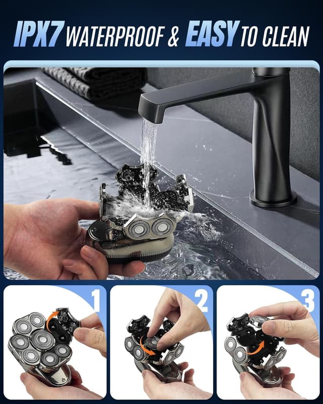 Thumbnail 6 de Electric Head Shaver 9D Rotary, 90 Min Run