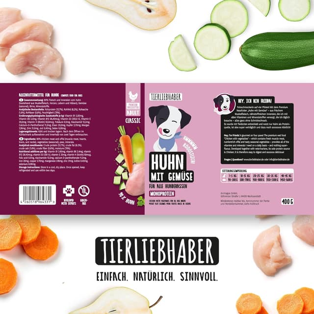 Thumbnail 6 de TIERLIEBHABER Nassfutter für Hunde Probierpaket 8x400 g (Huhn mit Gemüse) – von Tierärzten entwickelt