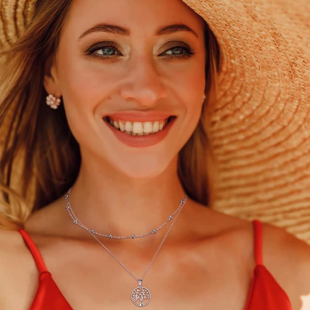 Detalle de Collier arbre de vie en argent sterling 925 J.WUEN pour femme (45 + 5 cm) avec coffret cadeau