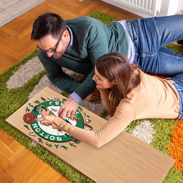 Detalle de Iconic Puzzles Boston Celtics – puzzle en bois Logo, taille S (150 pièces) sous licence officielle NBA