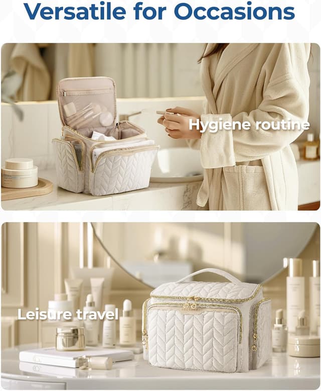 Thumbnail 6 de Bagsmart Large Travel Toiletry Bag with Wet Pocket (Beige) – wide-open puffy vanity case for toiletries