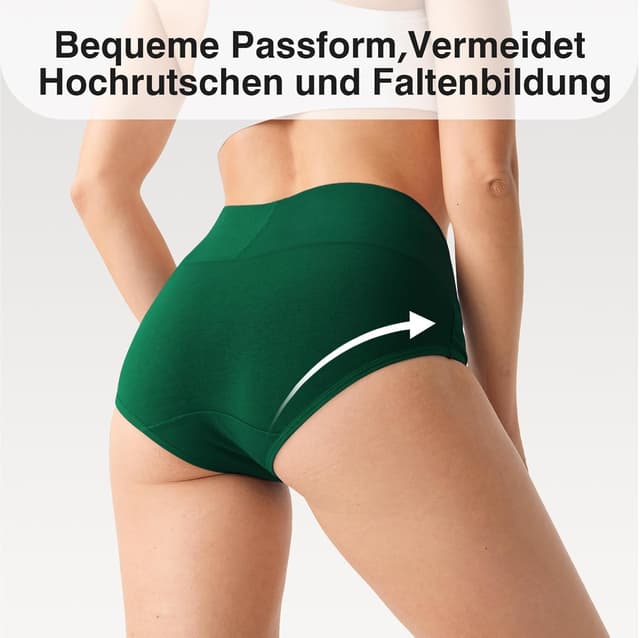 Detalle de QINCAO Damen-Unterhosen im 6er-Pack mit hohem Bund aus Baumwolle & Elasthan