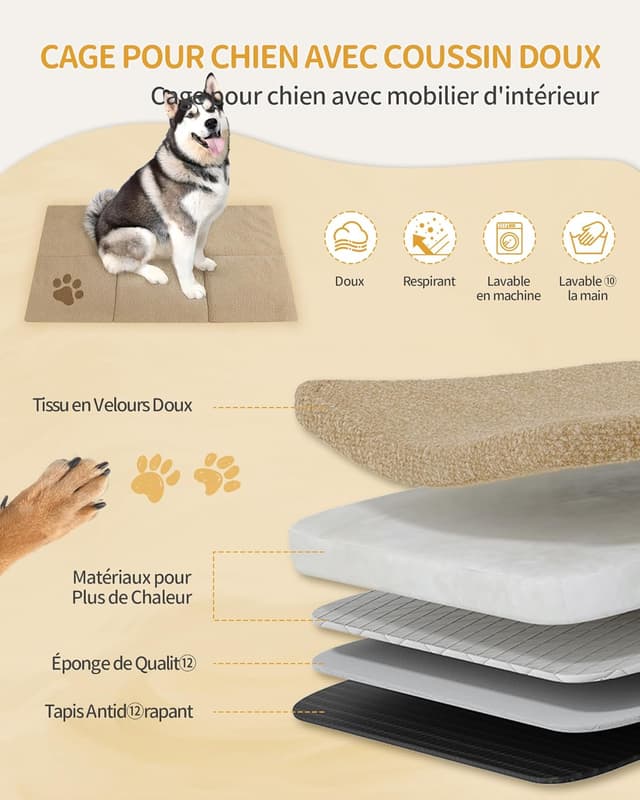 Detalle de Hzuaneri DFC86801B Cage pour chien en bois lourde avec portes multiples et ouverture supérieure