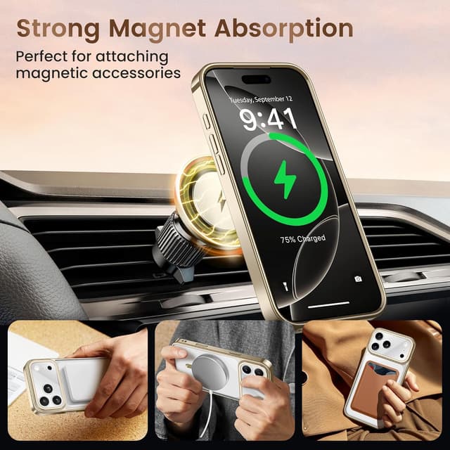 Detalle 2 de GolbinBox for iPhone 17 Pro Case with Stand (MagSafe) and Camera Control, Gold/Clear