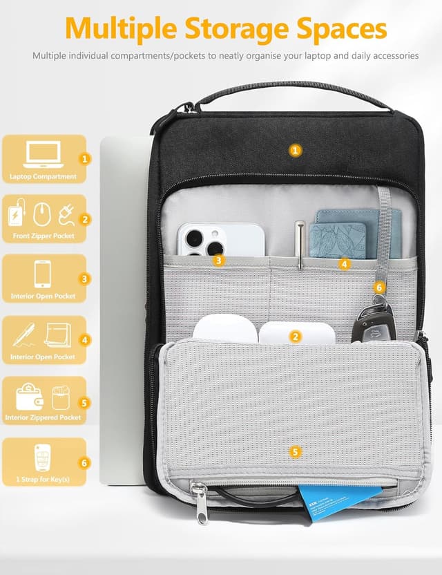 Detalle de HYZUO Laptoptasche für 13,3–14 Zoll – Hülle mit stoßfestem Schaum und Stauraum, schwarz