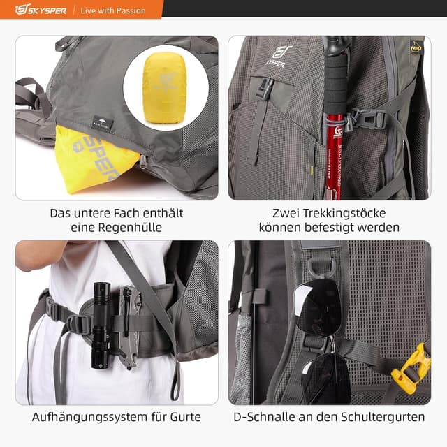 Thumbnail 6 de SKYSPER Wanderrucksack 30L – Trekkingrucksack wasserfest mit Rückenbelüftung, Hüftgurt und Netzrücken