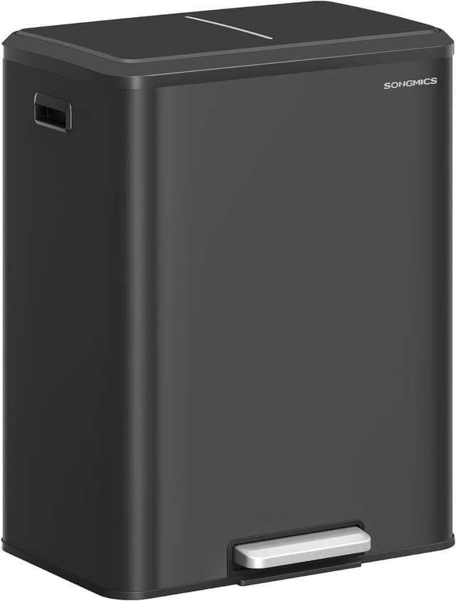 Detalle de SONGMICS LTB566B02 – Poubelle de cuisine double 2 x 30 L avec pédale, fermeture douce et seaux intérieurs
